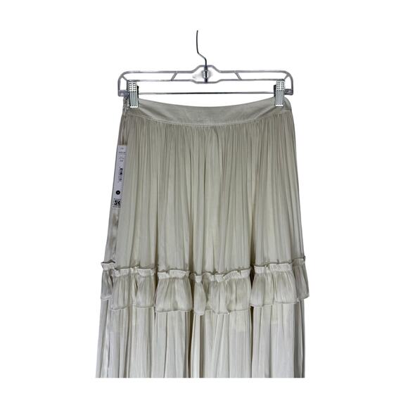 NWT Aqua Cream Ivory A-line Silky Satin Side Zipper Ruffled Maxi Skirt Size S - Picture 5 of 9